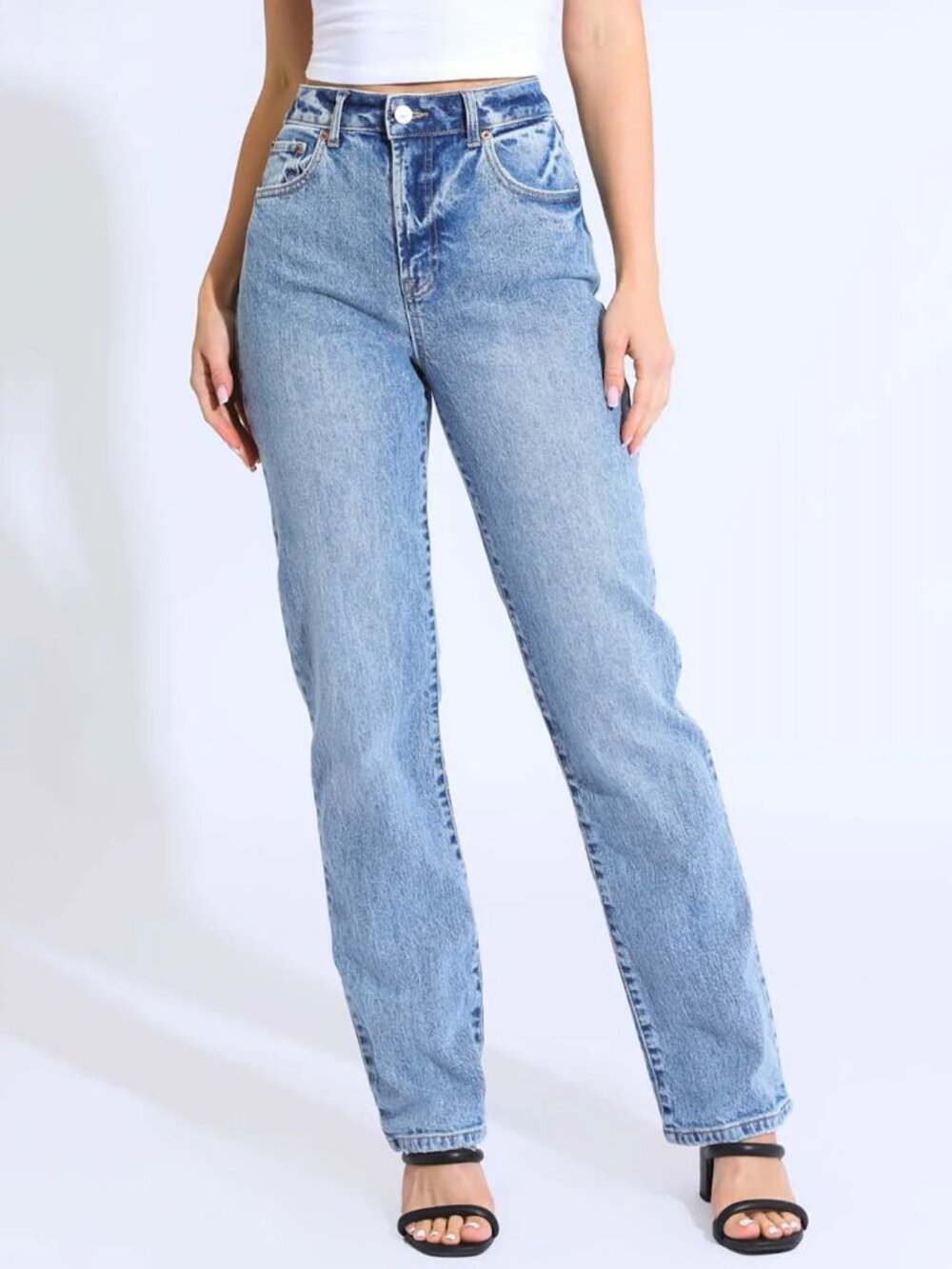 Blue Rewash High Rise Straight Leg Tapered Girlfriend Jeans